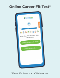CareerFitter is the free career test we recommend. We are an affiliate but only recommend products we love!